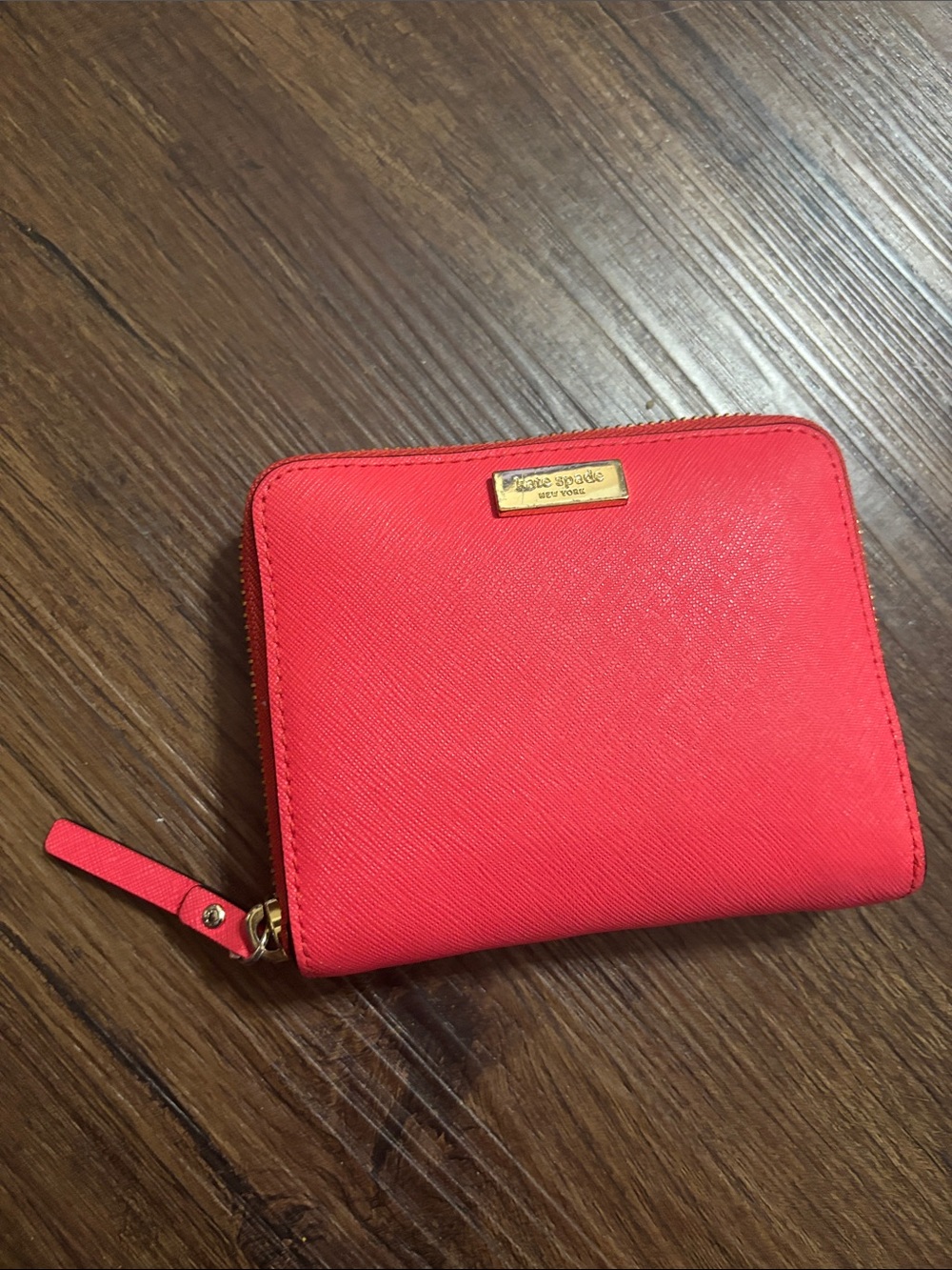 kate spade Coral Red Zip-Around Compact Wallet